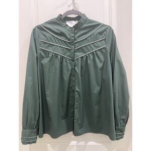 The Shirt by Rochelle Behrens Button Down Trimmed Detail in Hunter Green Sz M